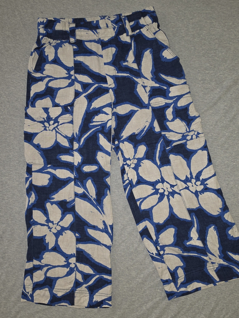 Democracy Blue and Cream Wide Leg Floral Pants
